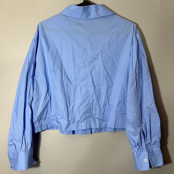 And Now This Cropped Shirt Blouse Top Long Sleeve Button Down Blue Size 0X NWT - Picture 2 of 7